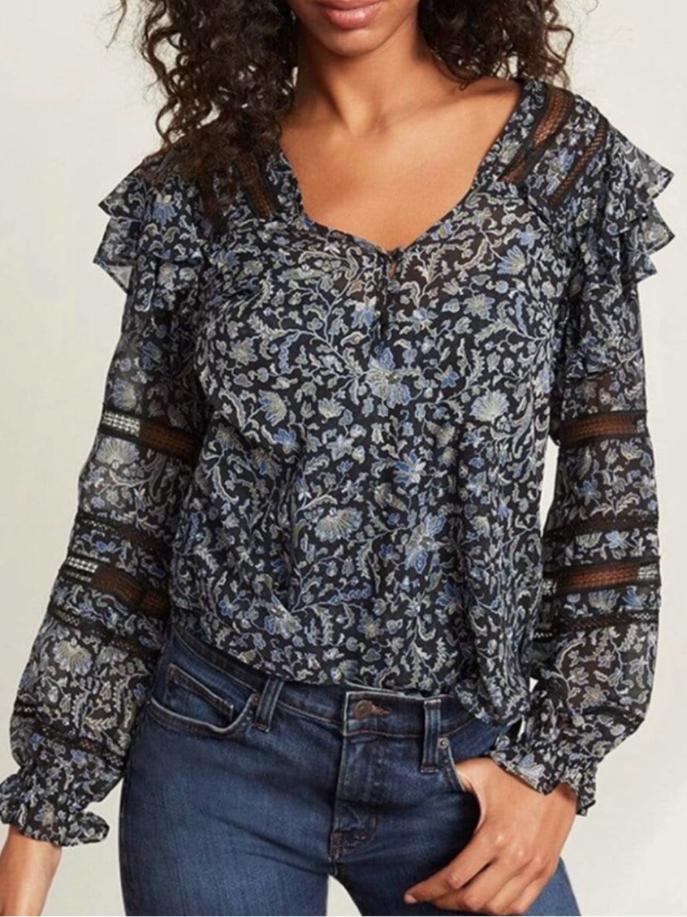 Veronica Beard Penny Floral Silk Chiffon Blouse Top Womens Size 0